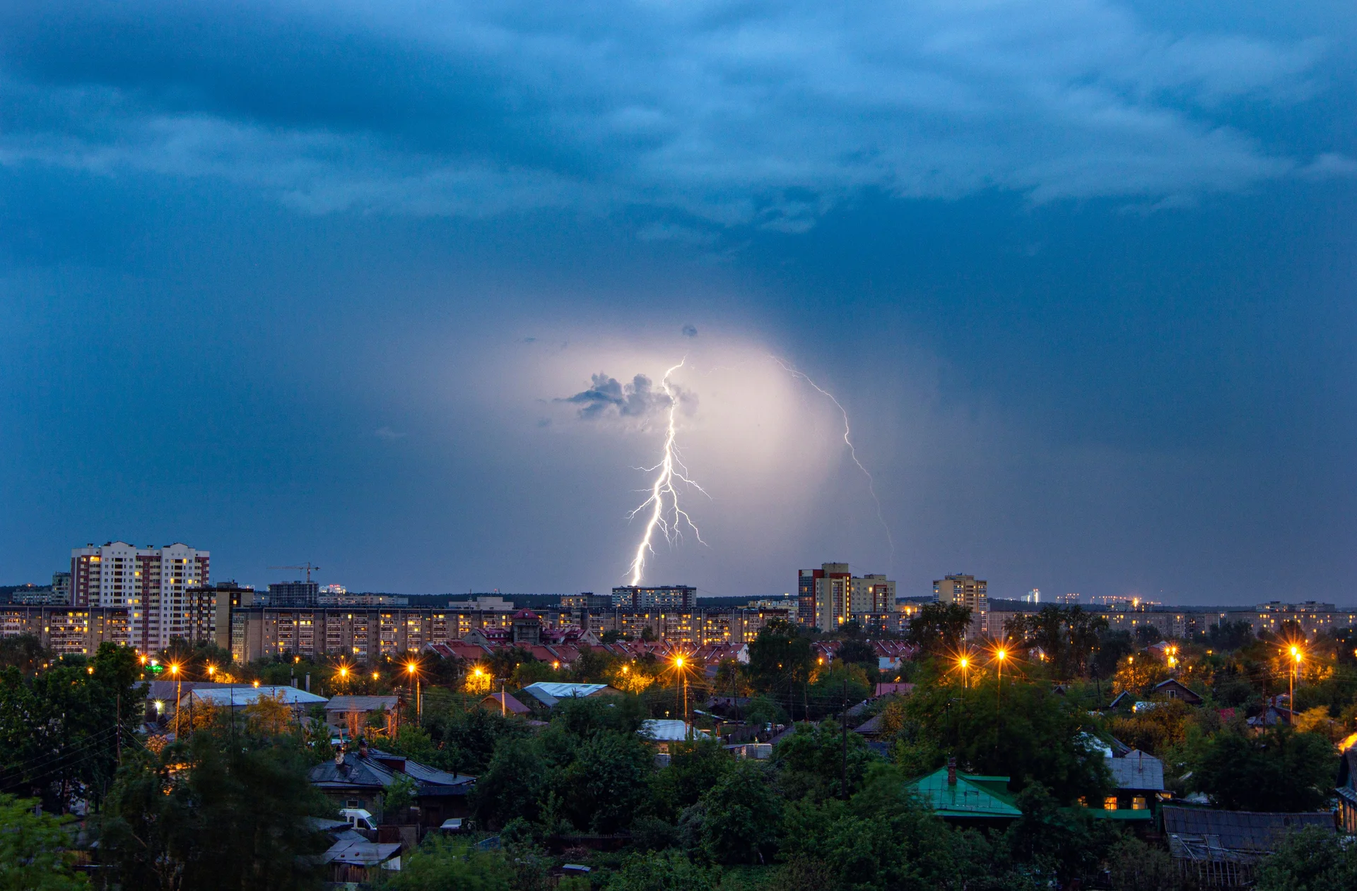 Lightning storm over a residential neighborhood